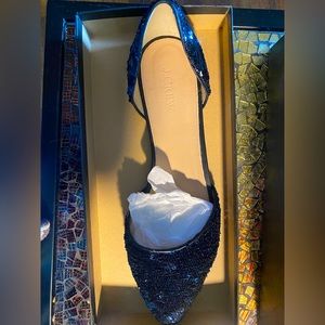 Size 10, J Crew D’ Orsay flats in navy sequins
